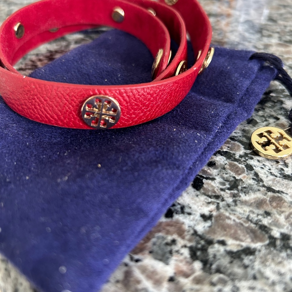 Tory Burch Red Leather Wrap Bracelet